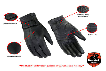 Women's Black Leather Classic Glove – Padded Palm, Hook-and-Loop Strap