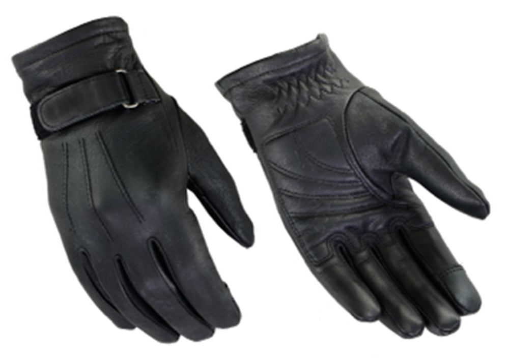 Women's Black Leather Classic Glove – Padded Palm, Hook-and-Loop Strap