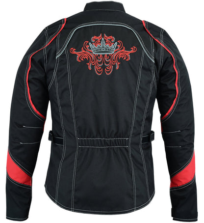 Women's Embroidered Crown Red Motorcycle Jacket