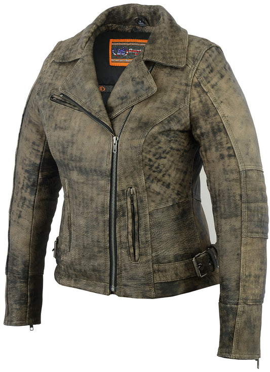 Women's Updated Stylish Antique Brown Leather M/C Jacket