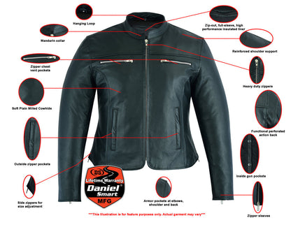 Women's Jazzy Full Cut Milled  Motorcycle Leather Jacket