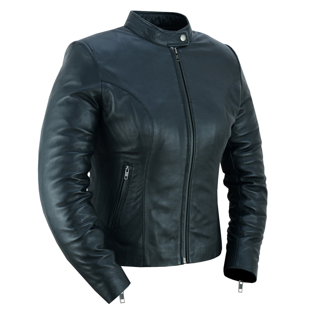 Women's Stylish Lightweight Leather Motorcycle Jacket – Black