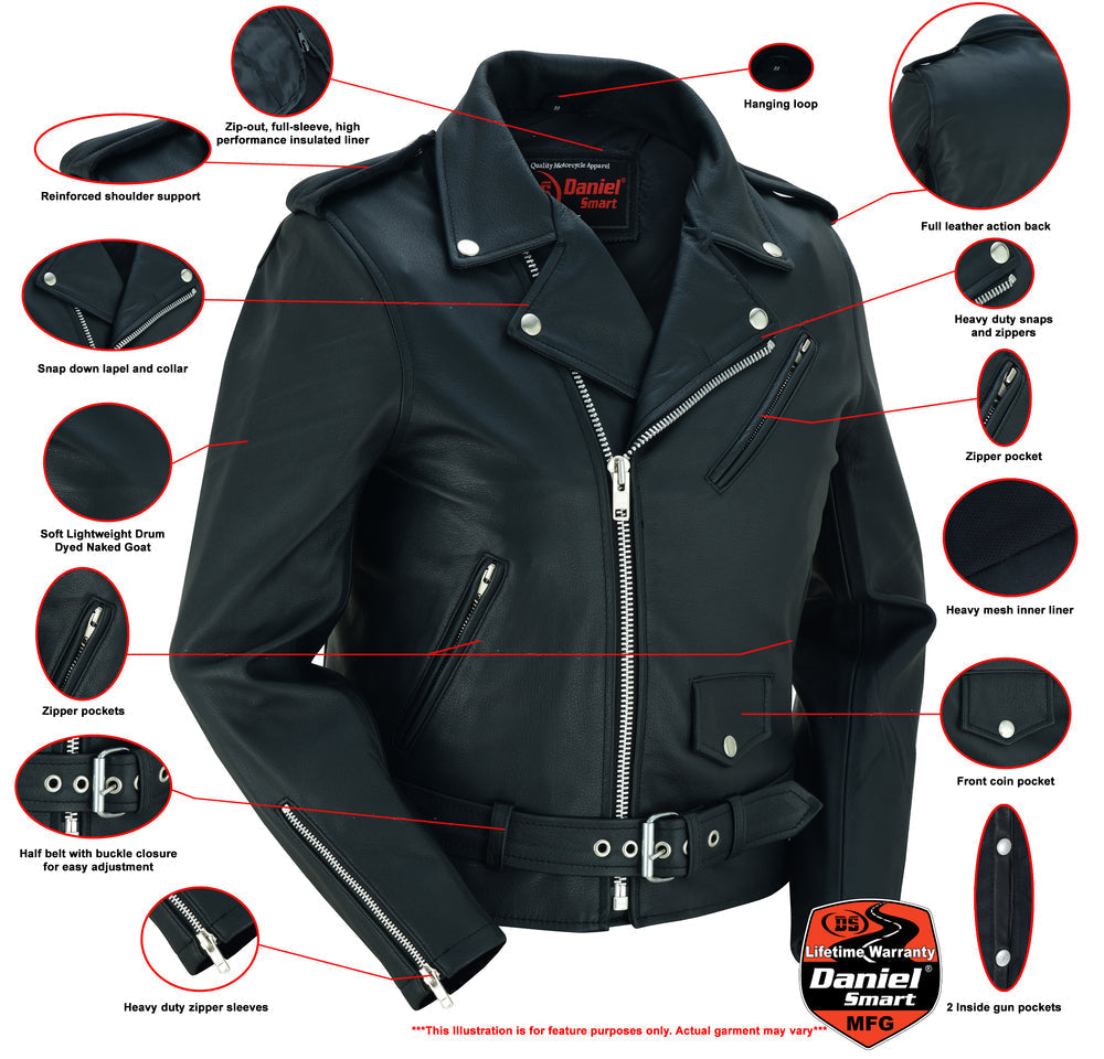 Women's Classic Black Leather Motorcycle Jacket – Adjustable Half Belt