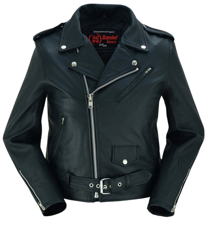 Women's Classic Black Leather Motorcycle Jacket – Adjustable Half Belt