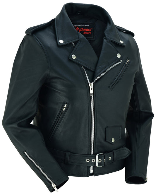 Women's Classic Black Leather Motorcycle Jacket – Adjustable Half Belt