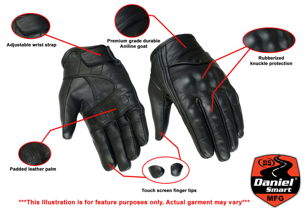 Women's Black Sporty Leather Gloves –  Adjustable Strap, Light Lining