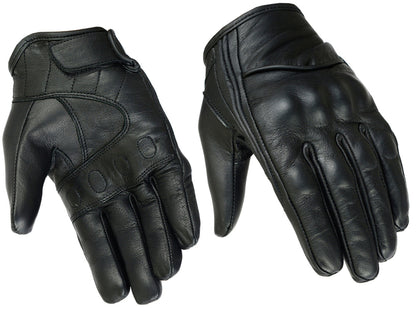 Women's Black Sporty Leather Gloves –  Adjustable Strap, Light Lining