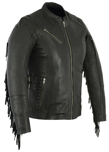 Women's Fringe Leather Motorcycle Jacket – Black