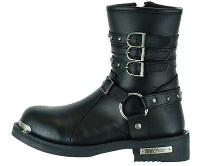 DS9767 Women's 9 Inch Black Triple Buckle Leather Harness Boot