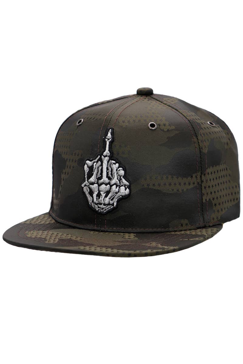 Middle Finger Star Camo Poly Fabric Six Panel Snapback: Black Camo