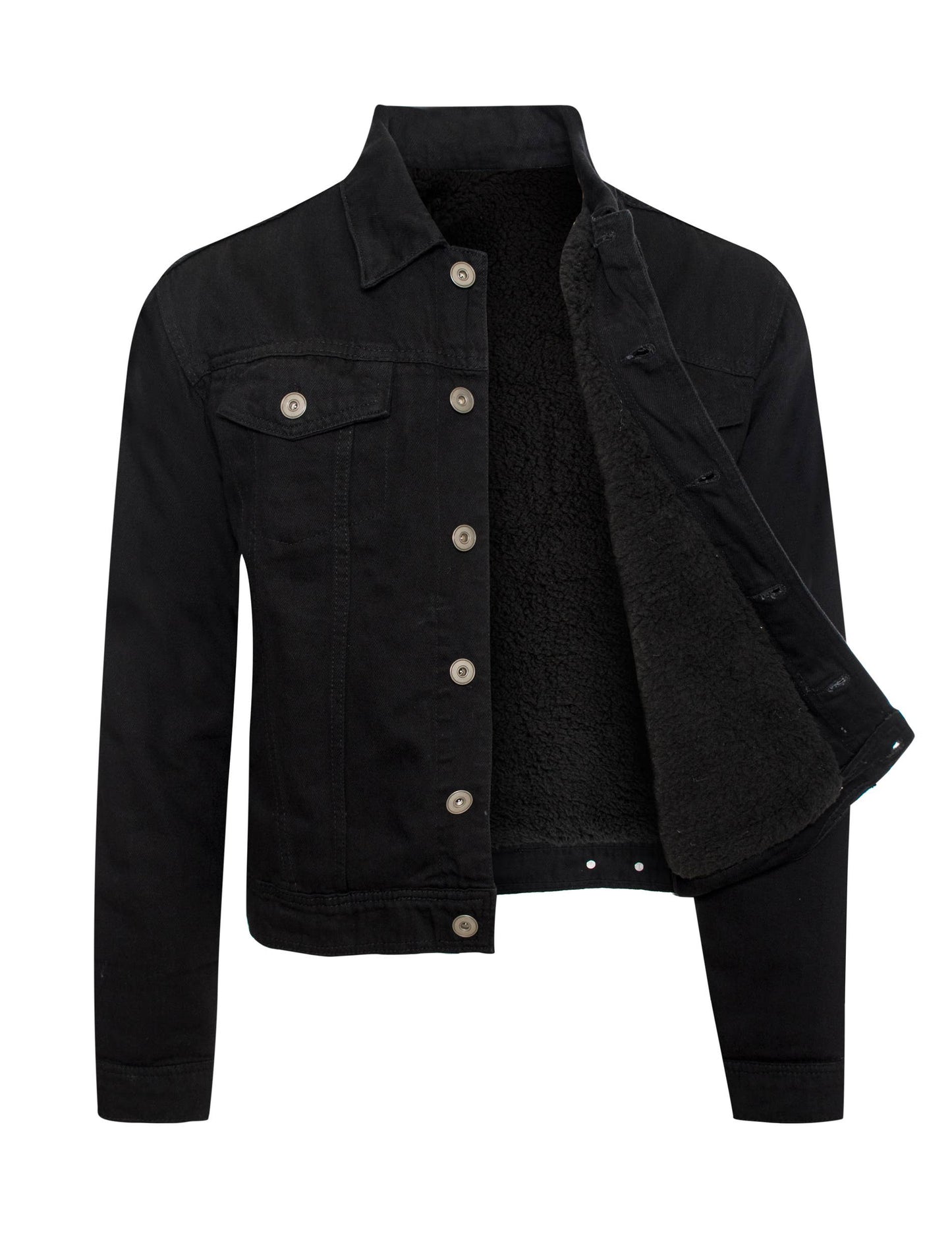 MEN'S DENIM JACKET SHERPA LINING (HF-1002): DB-BLK / L