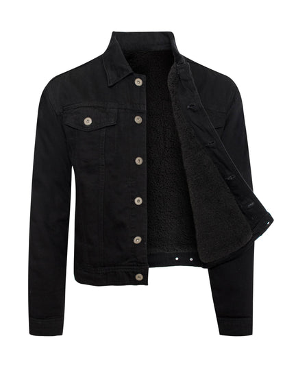 MEN'S DENIM JACKET SHERPA LINING (HF-1002): DB-BLK / S