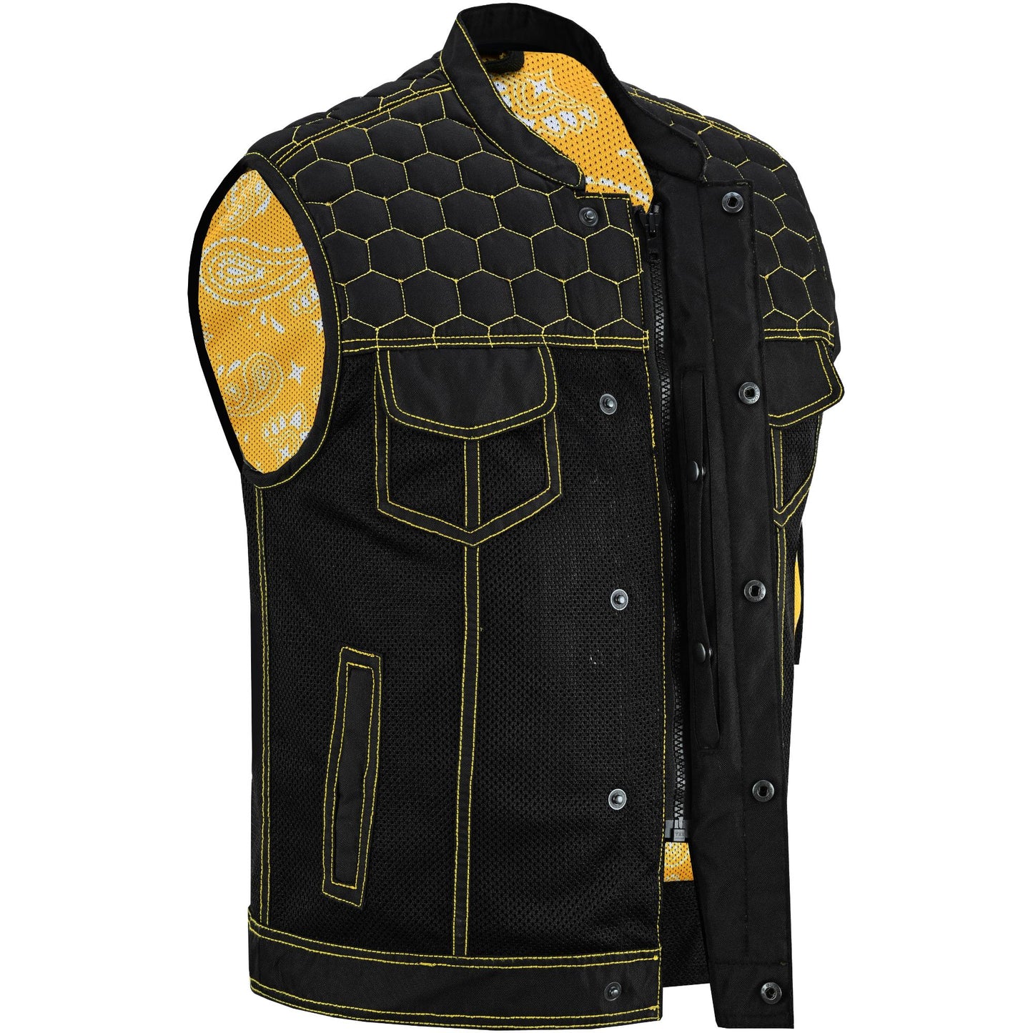 Gloom Gold Men's Black Mesh Textile Vest with Yellow Thread Detailing