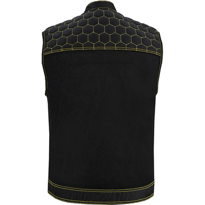 Gloom Gold Men's Black Mesh Textile Vest with Yellow Thread Detailing