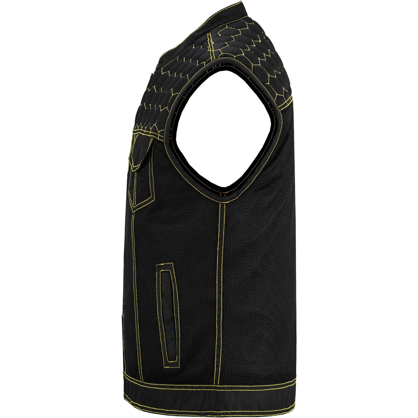 Gloom Gold Men's Black Mesh Textile Vest with Yellow Thread Detailing