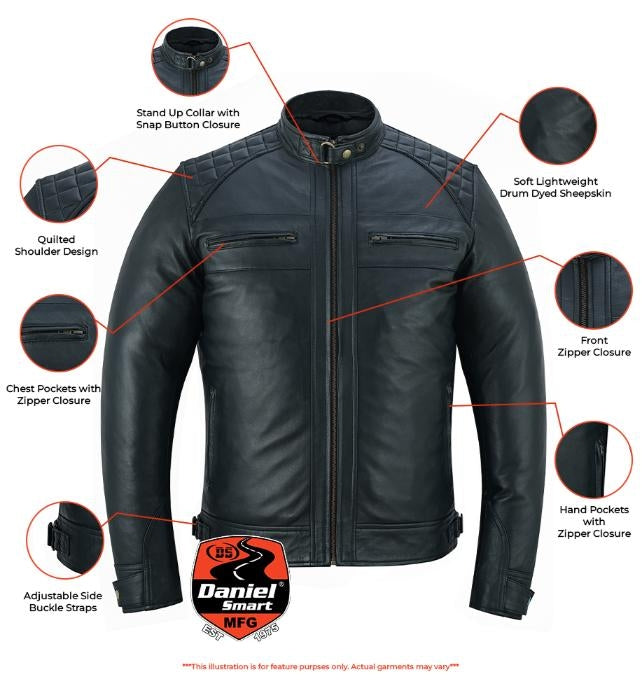 Men's Faux Leather Jacket With Snap Button Collar