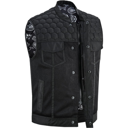 Mesh Rave Men's Black Mesh Textile Vest with Black Paisley Liner