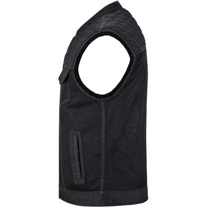 Mesh Rave Men's Black Mesh Textile Vest with Black Paisley Liner