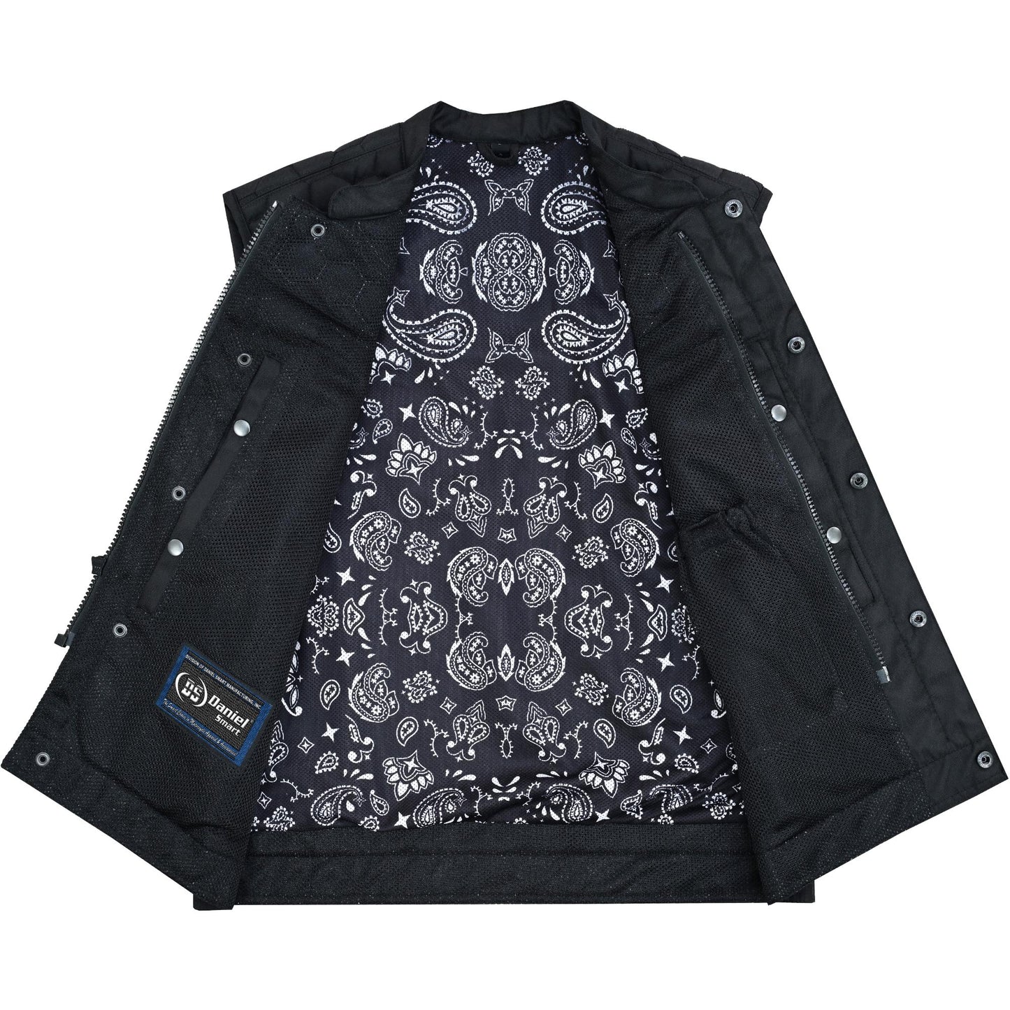 Mesh Rave Men's Black Mesh Textile Vest with Black Paisley Liner