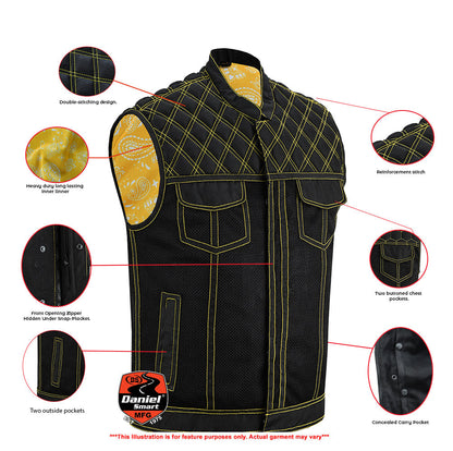 Nitro Rush Men's Black Mesh Textile Vest with Yellow Diamond Stitch