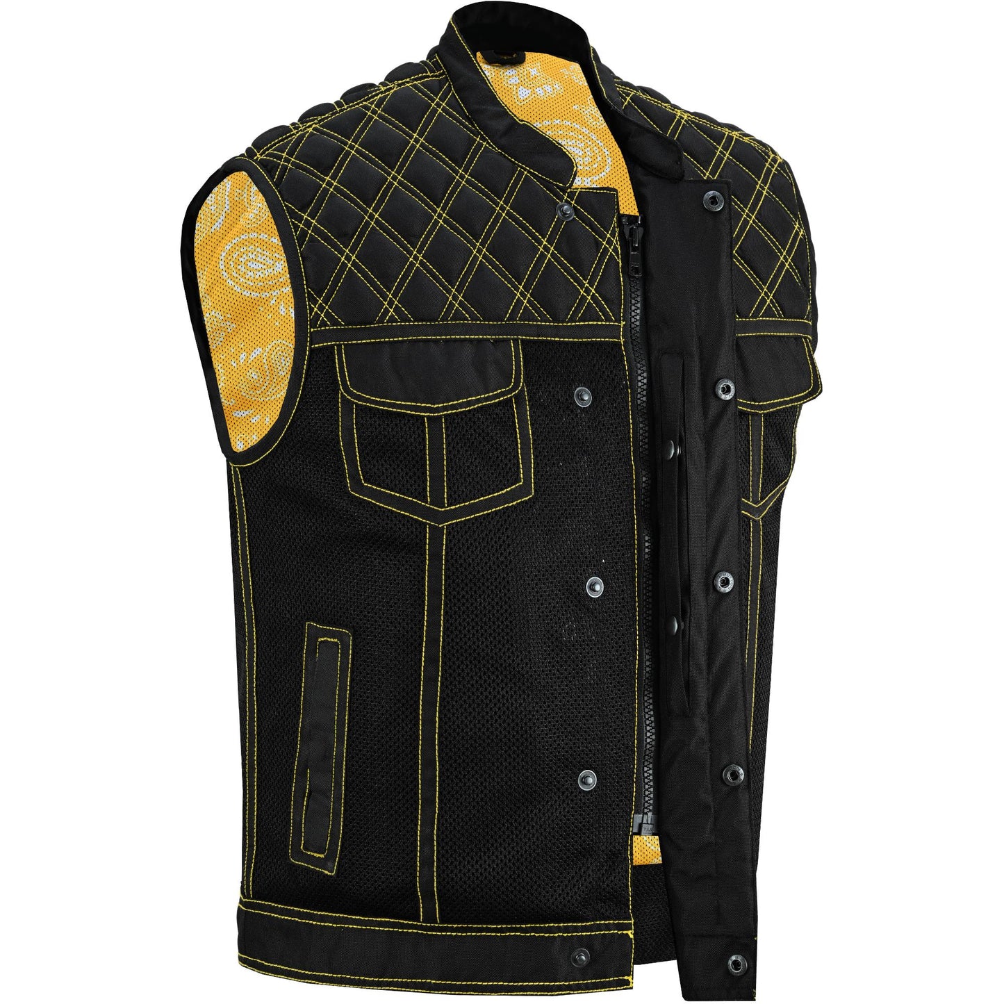 Nitro Rush Men's Black Mesh Textile Vest with Yellow Diamond Stitch