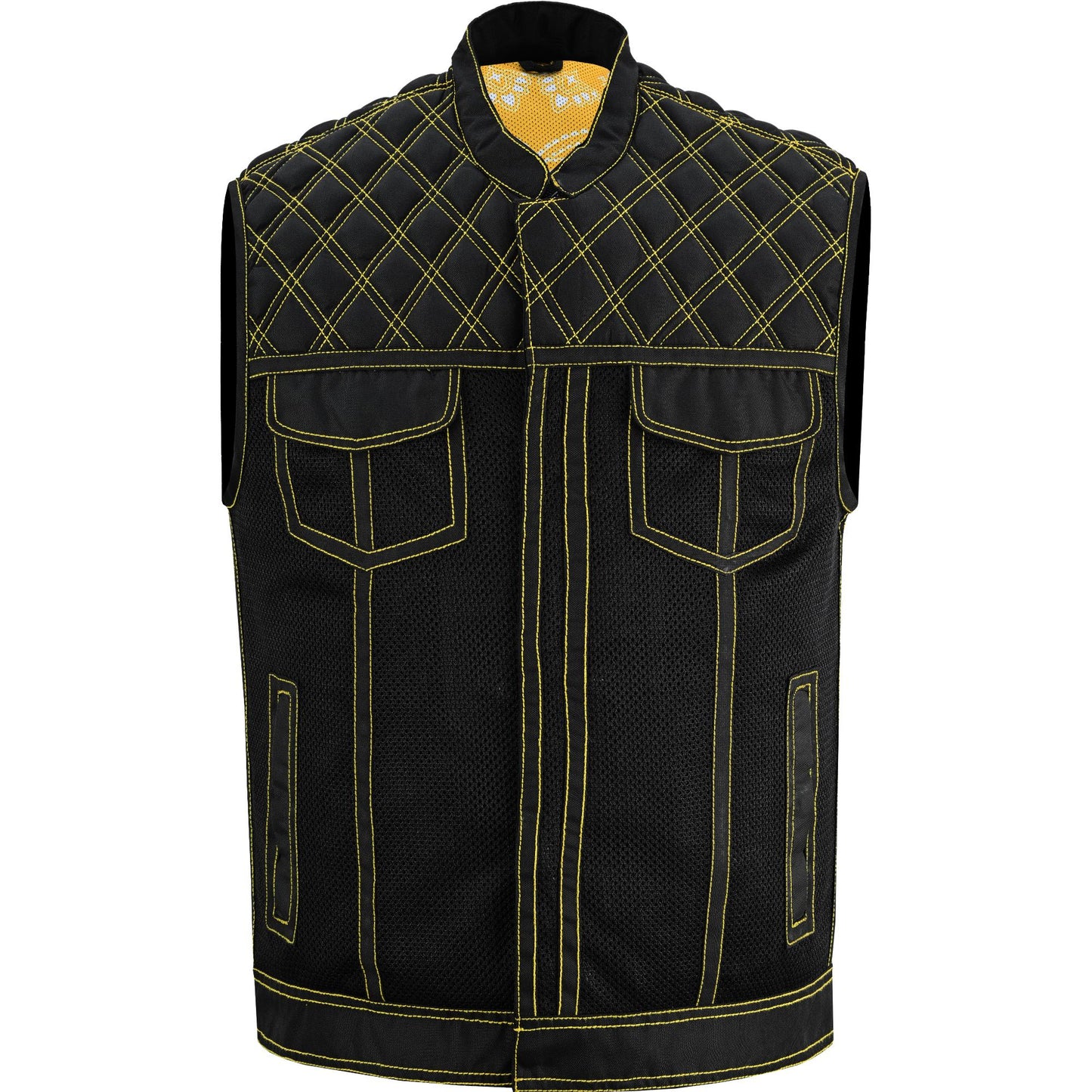 Nitro Rush Men's Black Mesh Textile Vest with Yellow Diamond Stitch