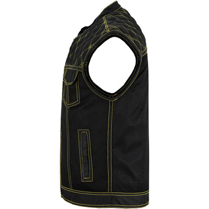 Nitro Rush Men's Black Mesh Textile Vest with Yellow Diamond Stitch