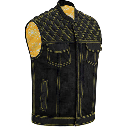 Nitro Rush Men's Black Mesh Textile Vest with Yellow Diamond Stitch