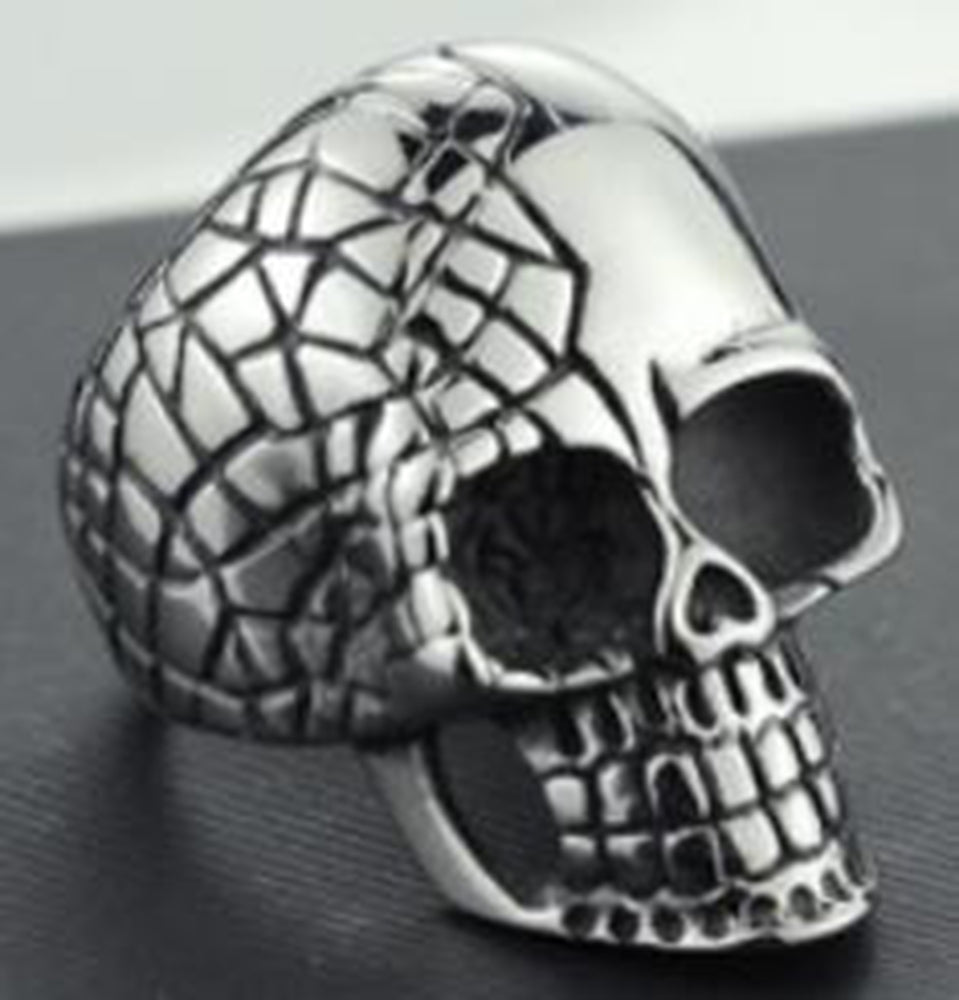 R109 Stainless Steel Cracked Skull Biker Ring