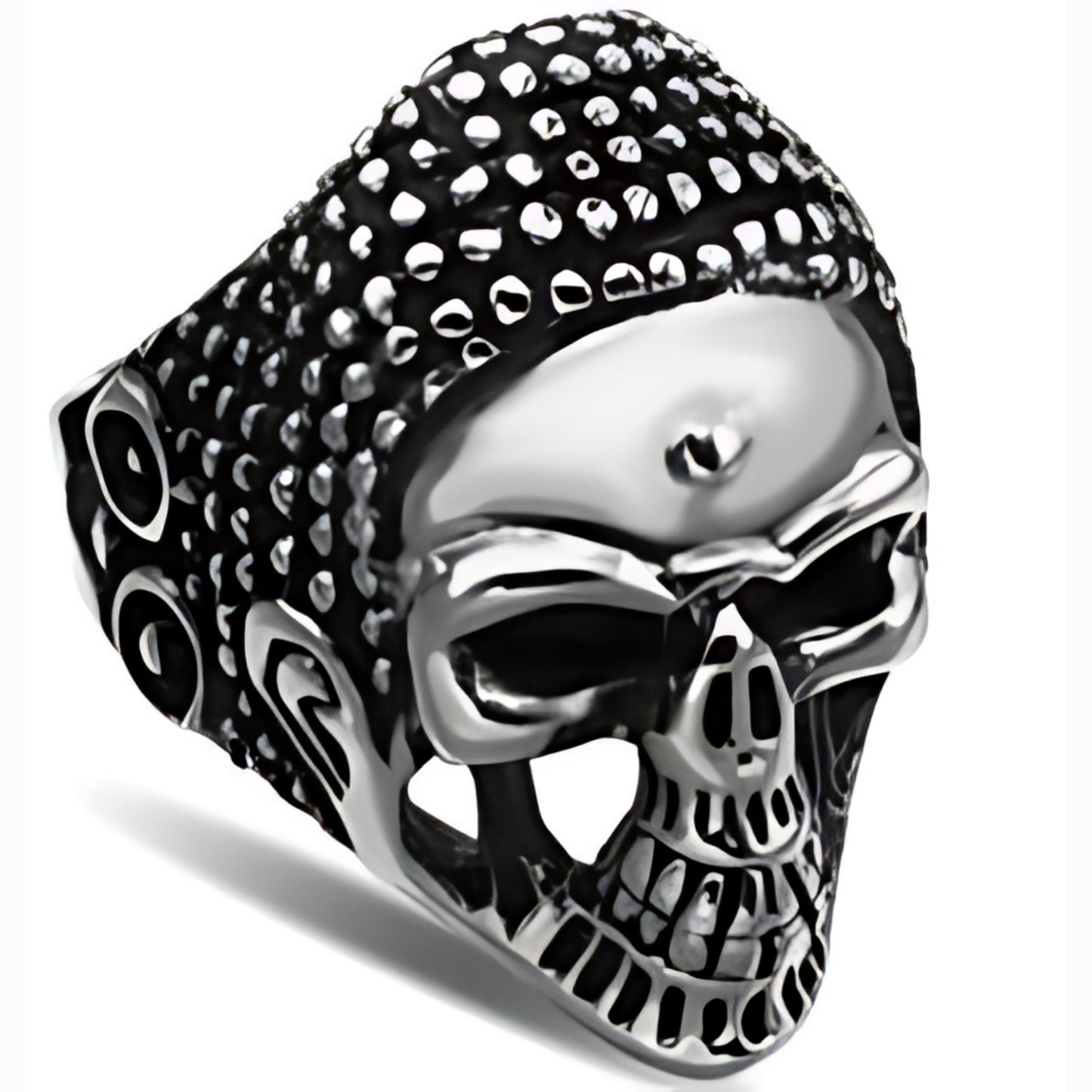 R123 Stainless Steel War Head Skull Biker Ring