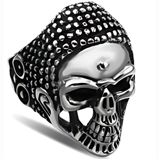 R123 Stainless Steel War Head Skull Biker Ring