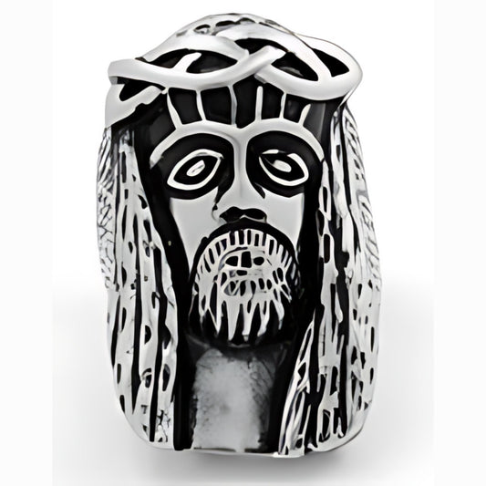 R125 Stainless Steel Jesus Face Skull Biker Ring