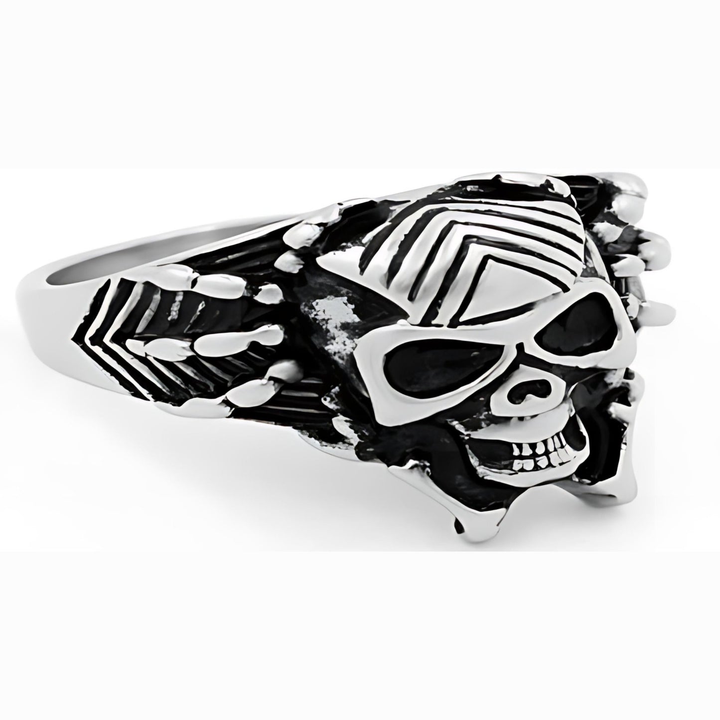 R136 Stainless Steel Web Face Skull Biker Ring