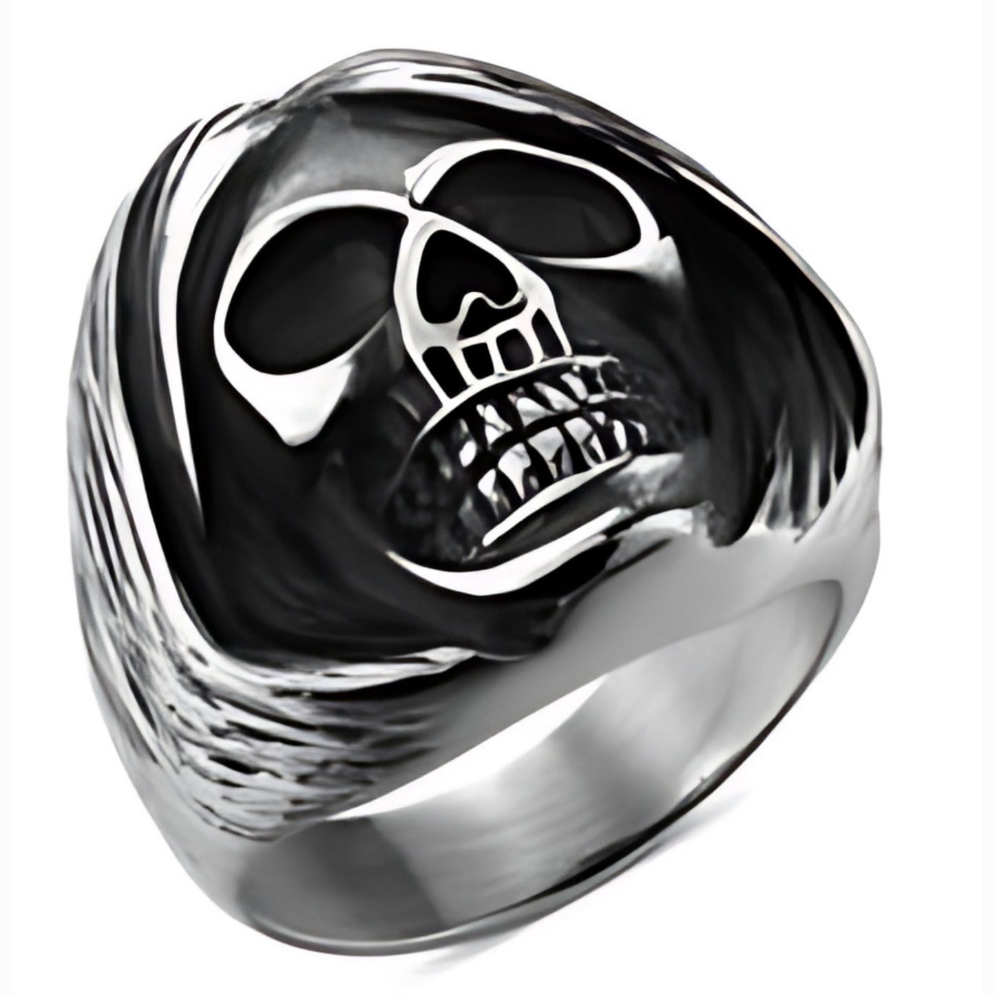 R139 Stainless Steel Sleepy Head Skull Biker Ring