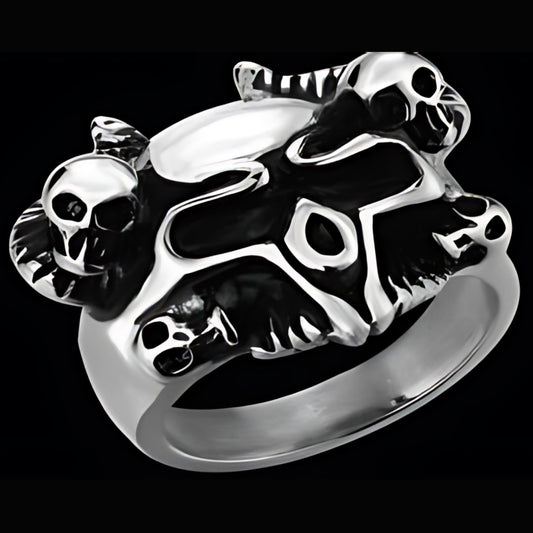 R142 Stainless Steel Serpent Skull Biker Ring