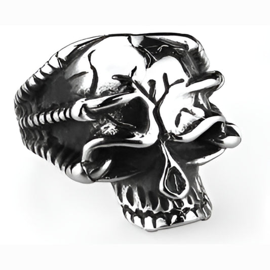 R149 Stainless Steel Broken Skull Face Skull Biker Ring