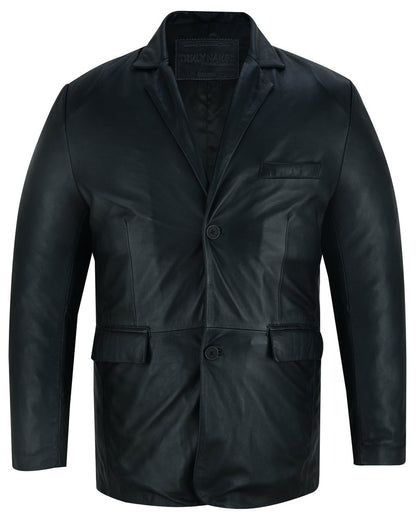 Men's Retro Trim Sheep Skin Leather Blazer - Black