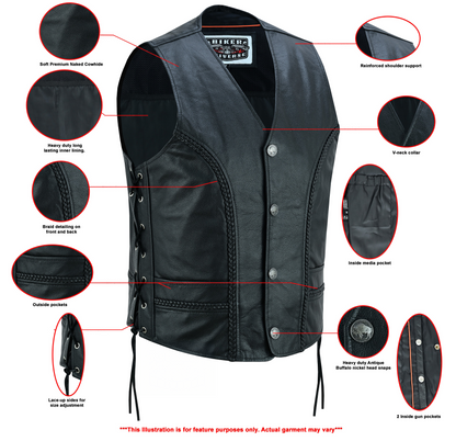 Rustler Men's Leather Motorcycle Vest