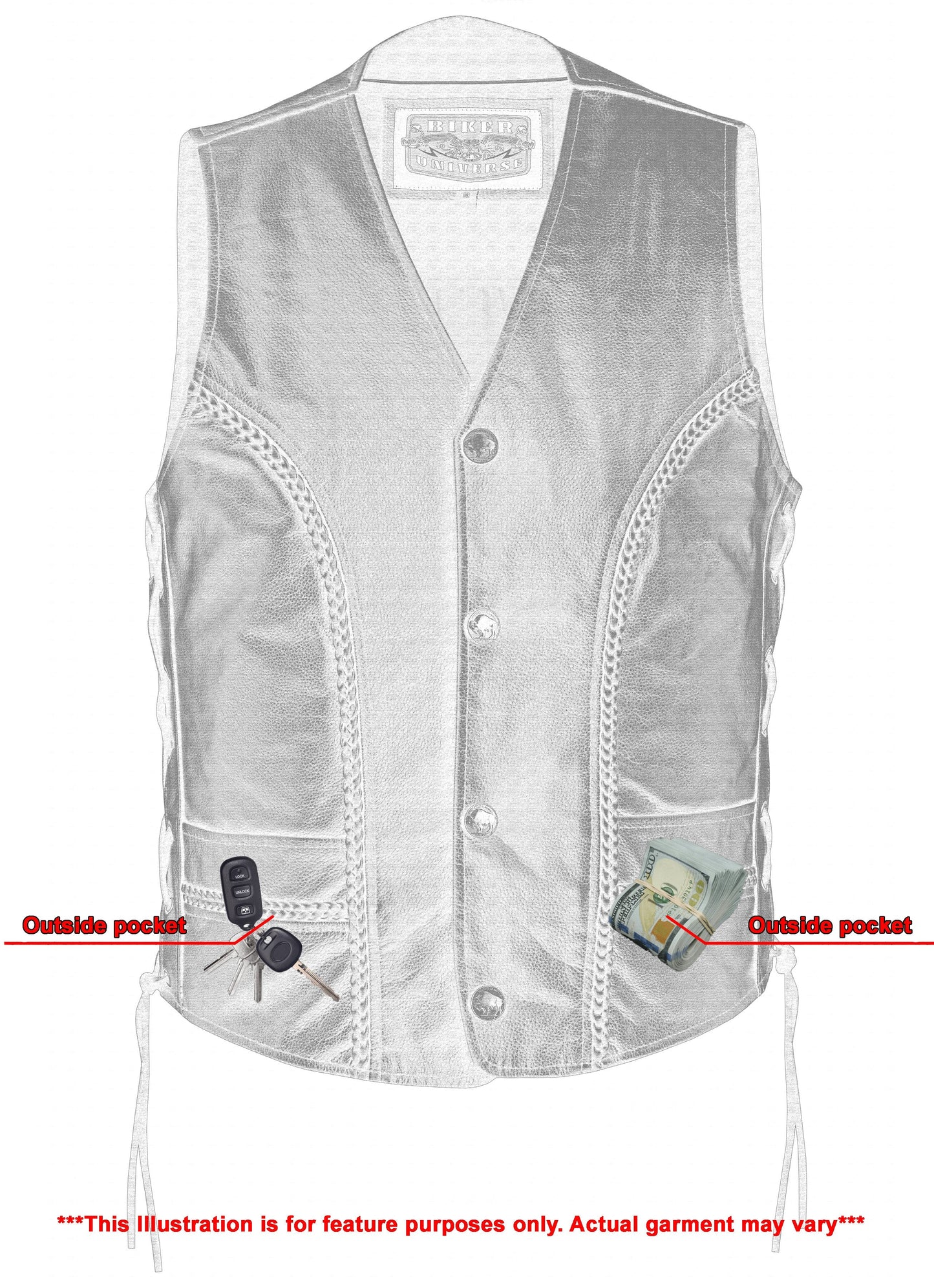 Rustler Men's Leather Motorcycle Vest