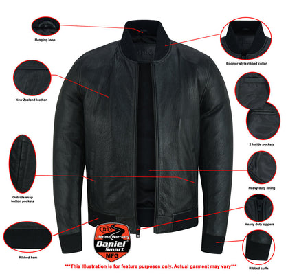 Men's New Zealand Leather Bomber Jacket - Black