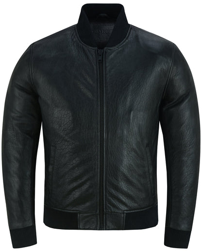 Men's New Zealand Leather Bomber Jacket - Black