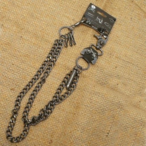 WA-WC7031 Wallet Chain with a skull / g*ns / bel*et designs, double c