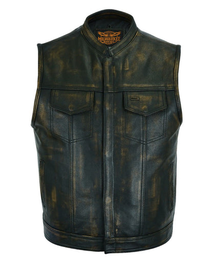 Motorcycle Club Vest® Naked Distressed Brown Leather